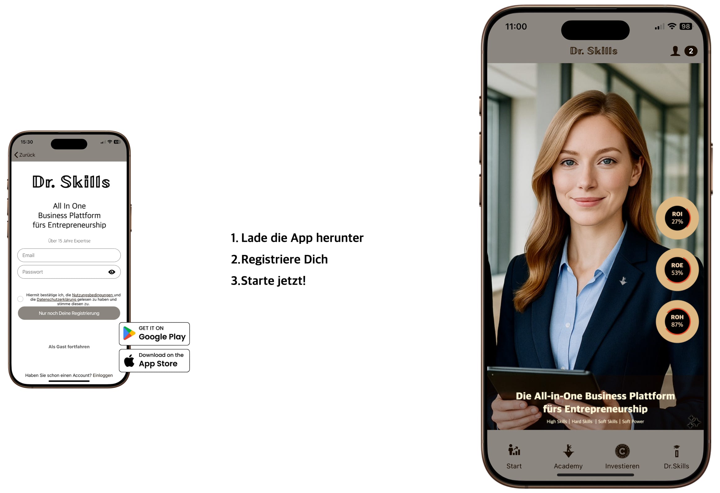 Landing page der Dr.Skills App